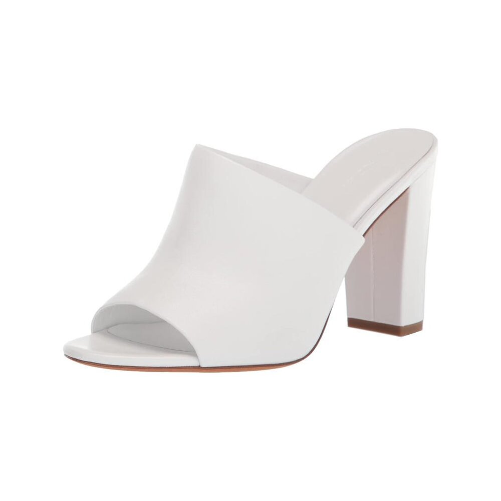 VINCE - New - Hanna White Leather Block-Heel Mules